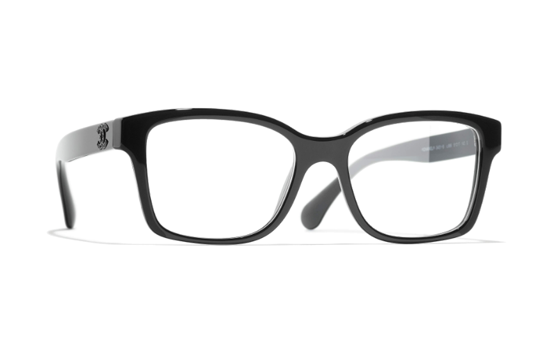 CHANEL Plate Frame Irregular Shape Eyeglass Frames Unisex Black