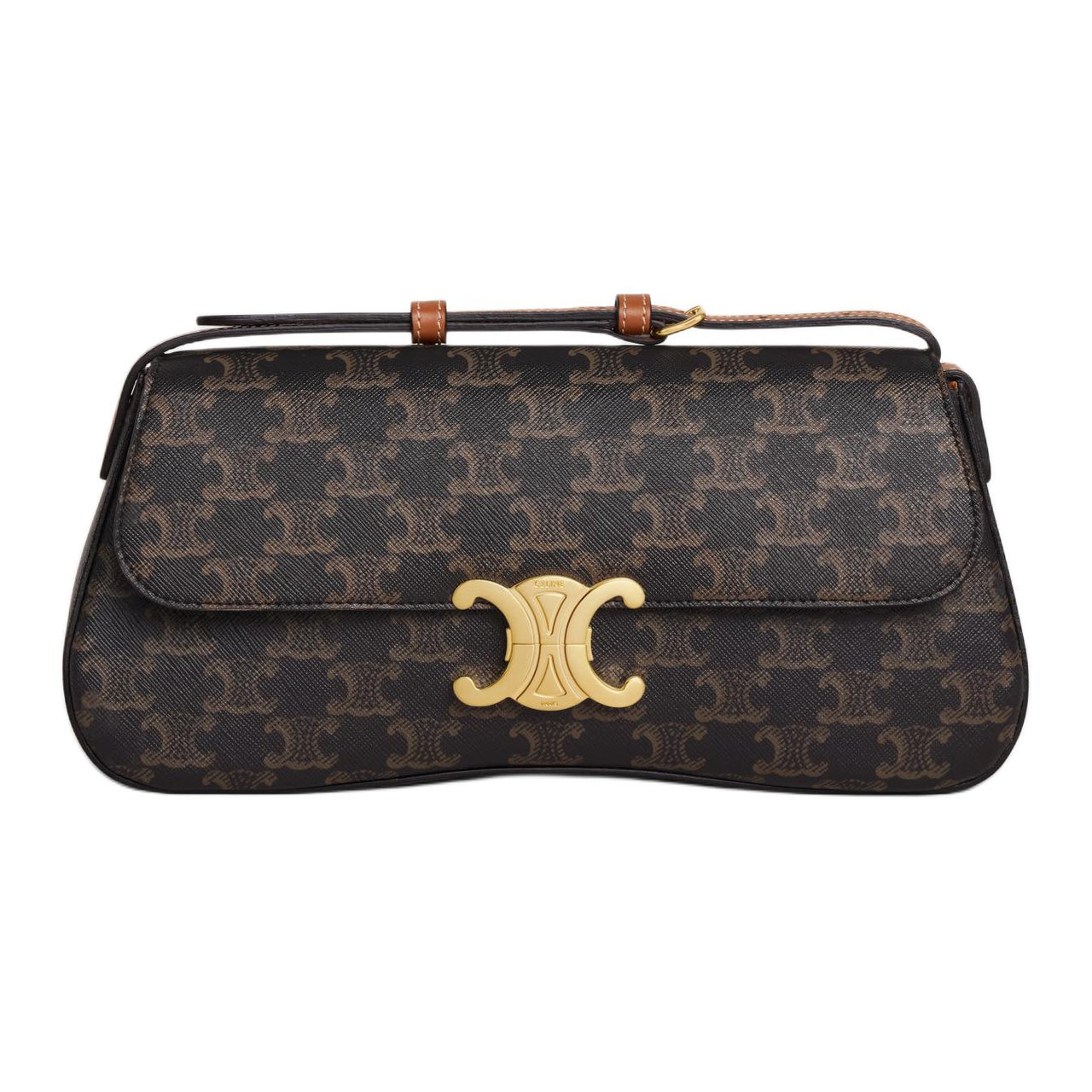 CELINE TRIOMPHE Canvas With Calfskin Shoulder Bag Crossbody Bag Handbag Medium Size Women's Brown