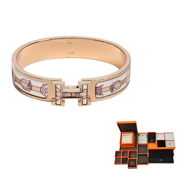 HERMES Enamel, Rose Gold Tone Plated Bangles Women's Gold