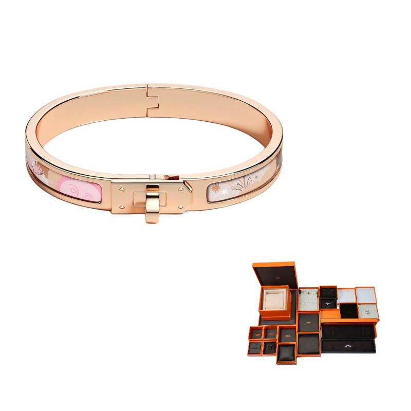 HERMES Enamel, Rose Gold Tone Plated Bangles Women's Gold