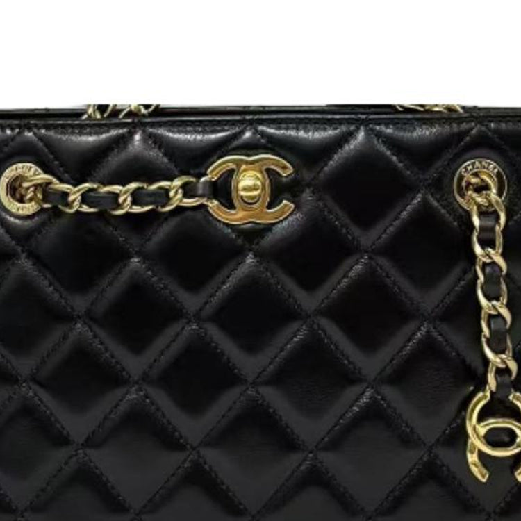 CHANEL Shiny Lambskin Crossbody Bag Shoulder Bag Small Size Women's Black