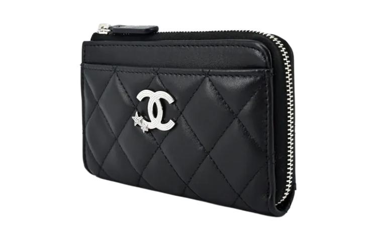 CHANEL Lambskin Card Holder Women's Black