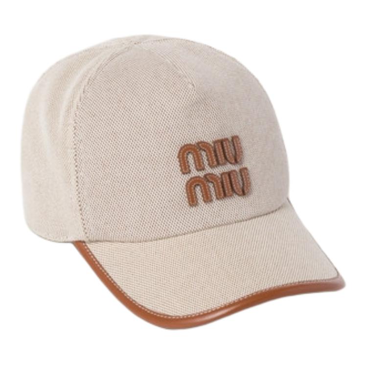 MIU MIU Canvas Baseball Caps Women's Natural/Brandy