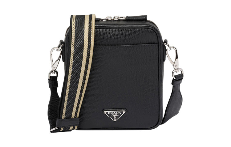 PRADA Saffiano Leather Crossbody Bag, Shoulder Bag, Cell Phone Pouch Men's Black