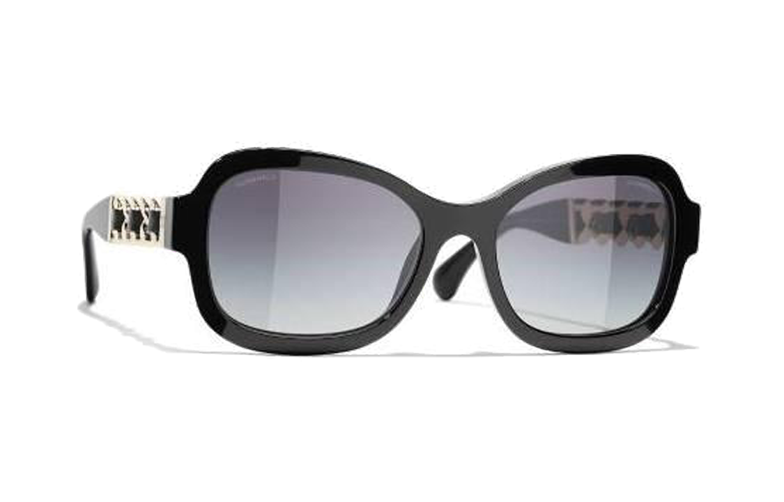 CHANEL Metal Acetate Irregular Shape Sunglasses Women's Black