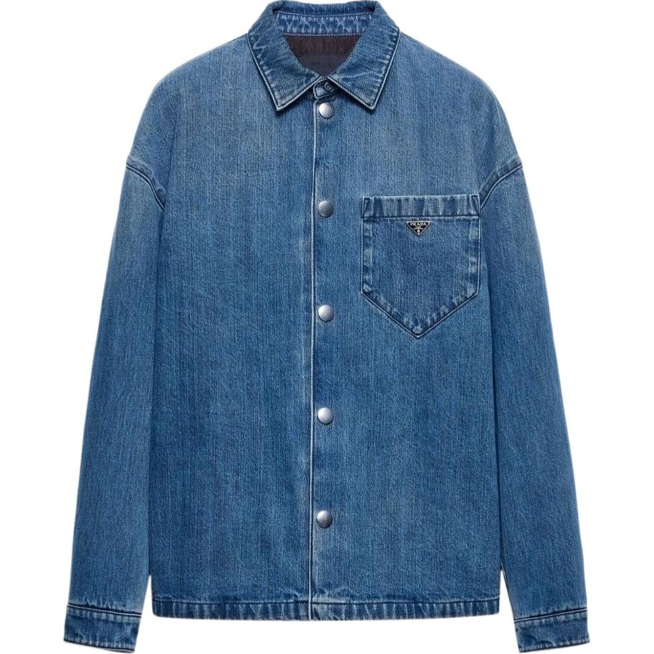 PRADA Buttoned Logo Plaque Denim Shirt