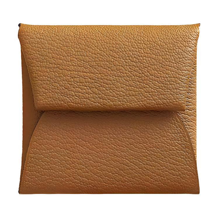 HERMES Bastia Mysore Goat Skin Card Holder, Coin Purse Women's Brown/Mint Green