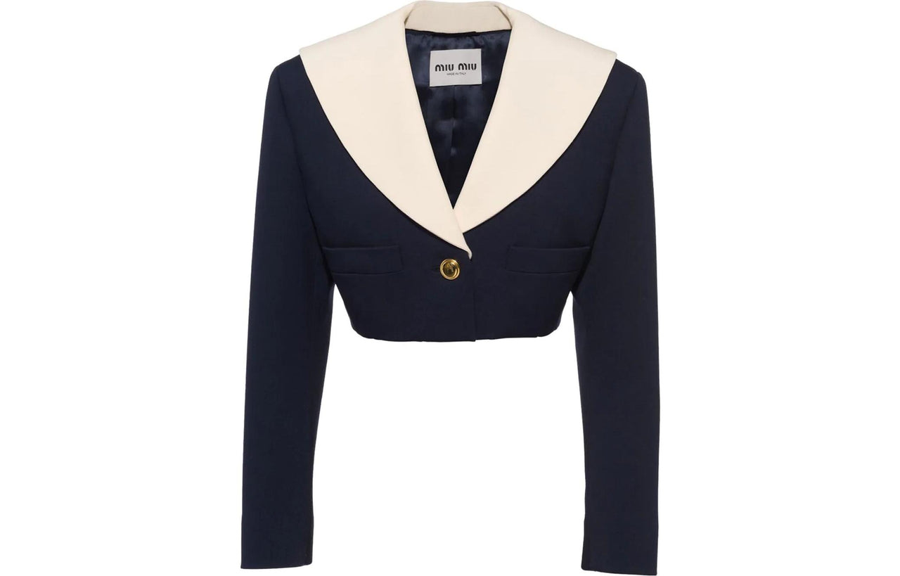 MIU MIU SS22 Cropped Coat Women's Marine Blue