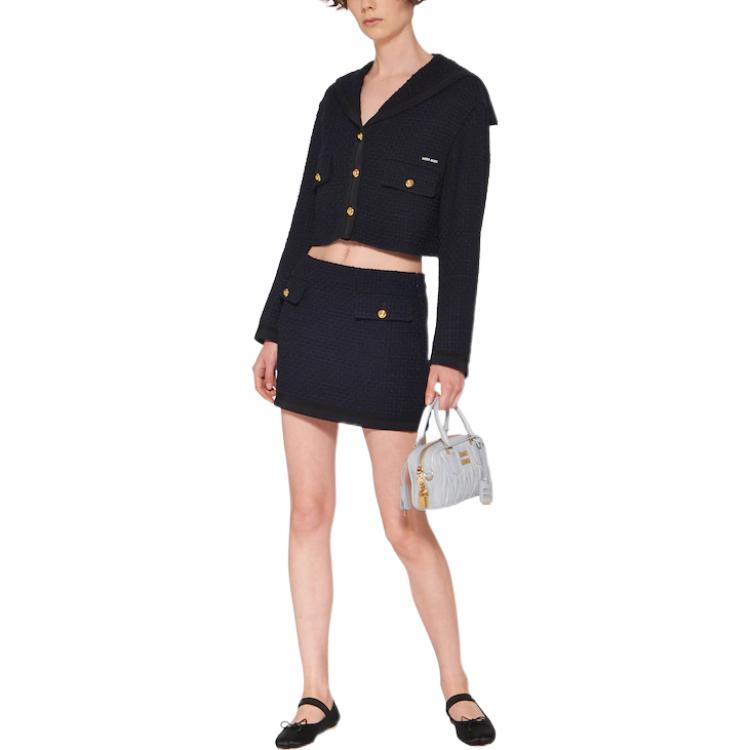 MIU MIU SS23 Cropped Coat Women's Navy Blue