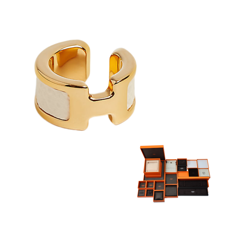HERMES Calfskin Clip On Earrings Women's Gold