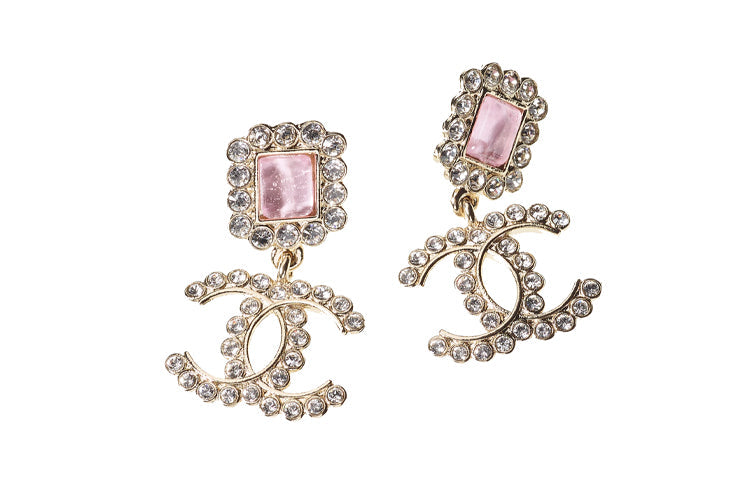 CHANEL Rhinestone Earrings Women's Pink