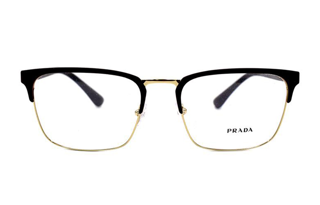 PRADA Alloy Square Optical Glasses Unisex Black Gold