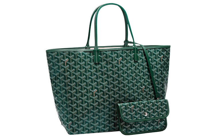 GOYARD Saint Louis Canvas With Calfskin Tote Bag Shopping Bag Handbag Small Size Unisex Green