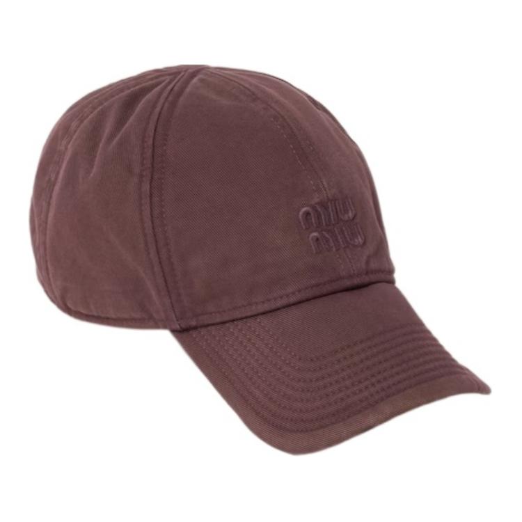 MIU MIU Fabric, Leather Baseball Caps Women's Red Brown
