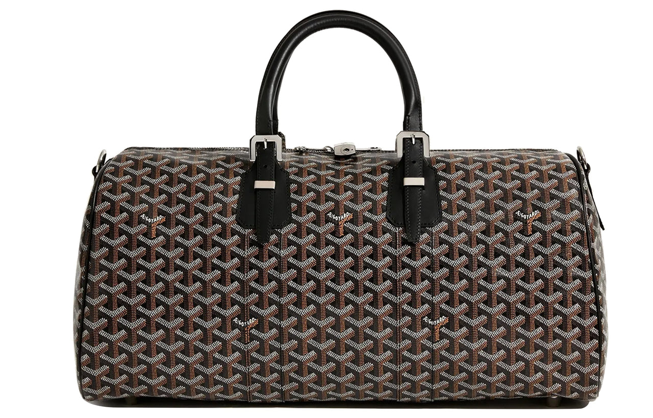 Boston Canvas With Leather Portable Crossbody Travel Bag Medium Size Unisex Black