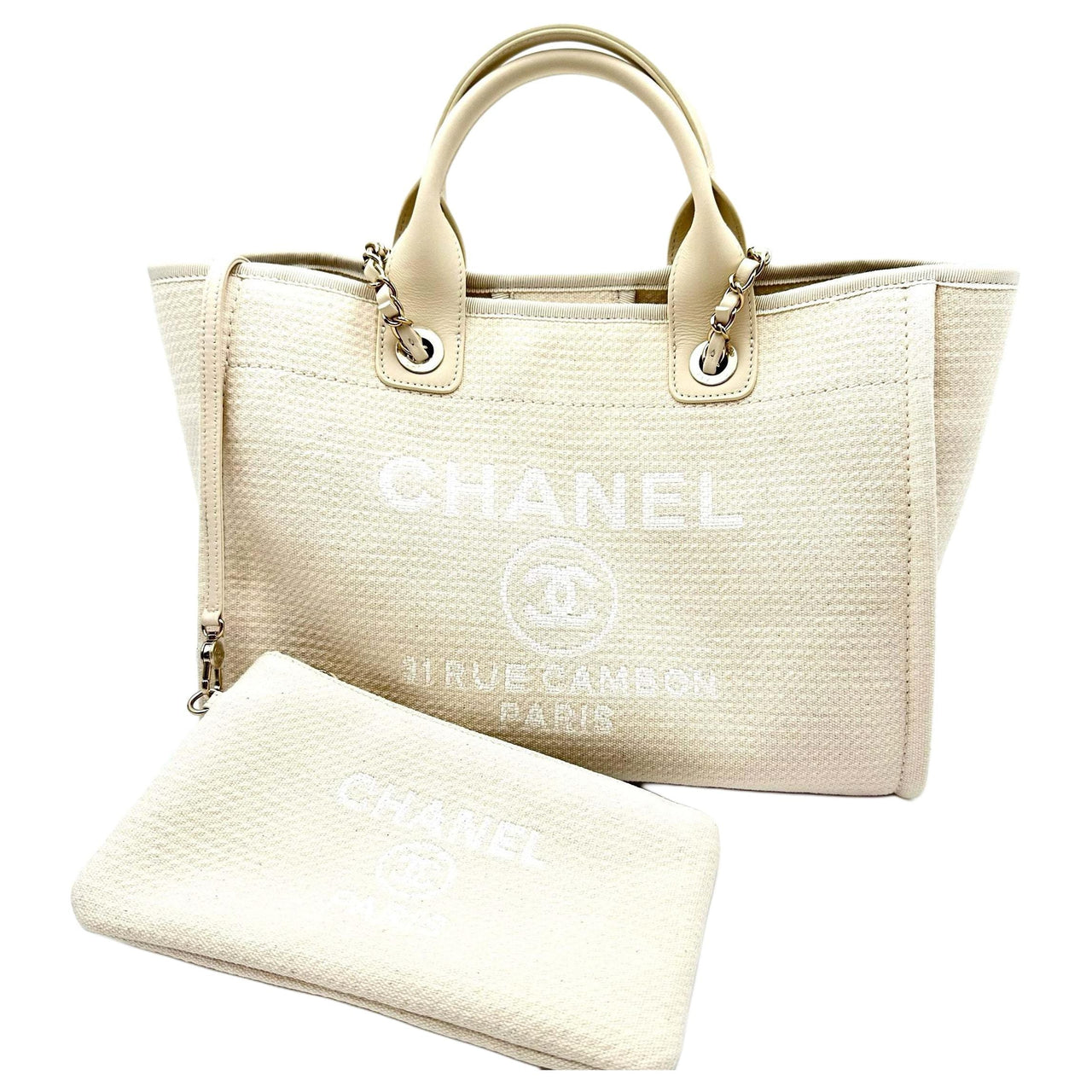 CHANEL Canvas Canvas Bag Tote Bag Shopping Bag Shoulder Bag Handbag Women's Cream