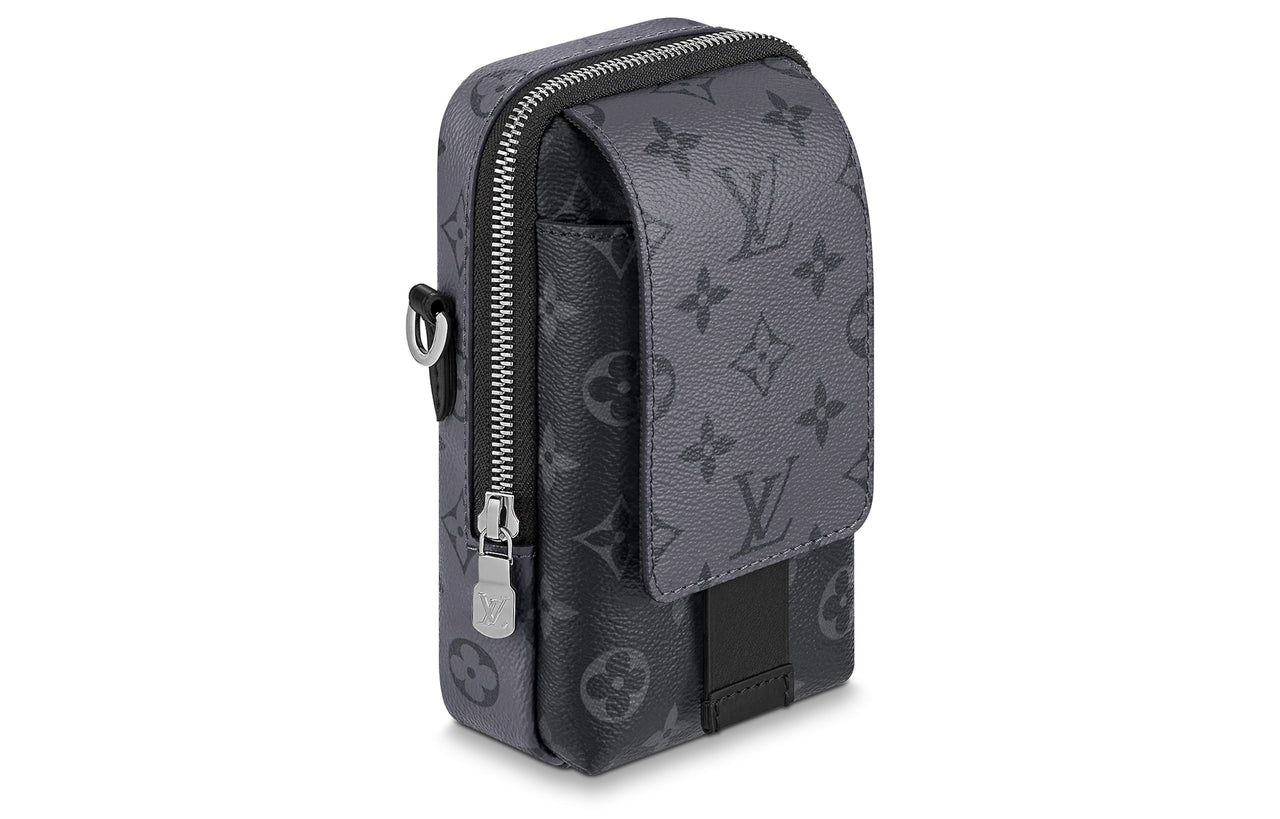 LOUIS VUITTON Coated Canvas Cow Leather Patchwork Trim Cell Phone Pouch Shoulder Bag Crossbody Bag Regular Men's Gray