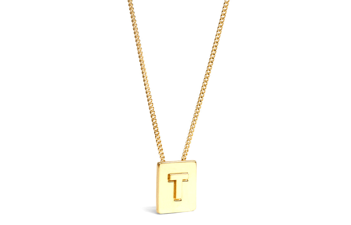 CELINE Alphabet T Necklace In Brass With Gold Finish