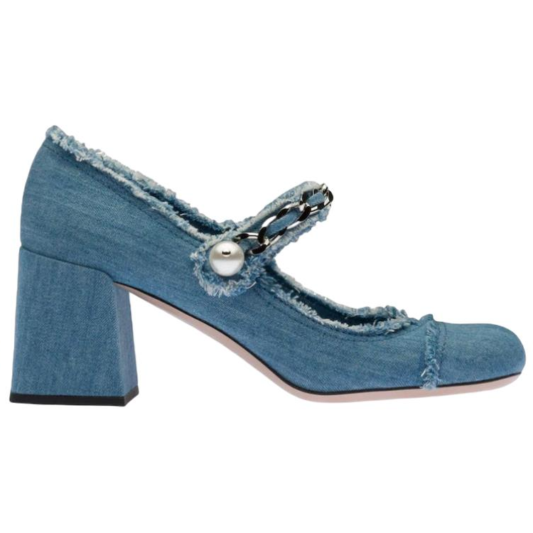 MIU MIU Chunky Heel High Heels 6.5cm Women's Denim Blue