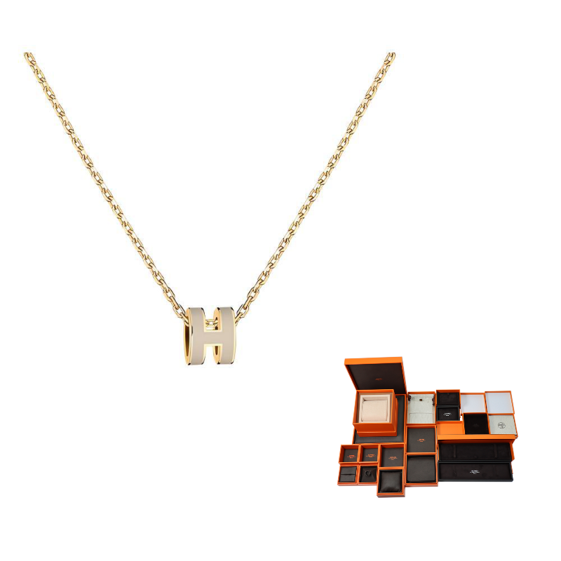 HERMES POP H Collection Metal Necklaces Women's Gold