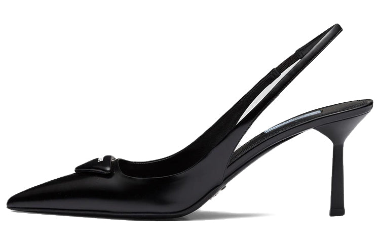 PRADA Patched Logo Brushed Leather Slingback Heels 'Black' Women's