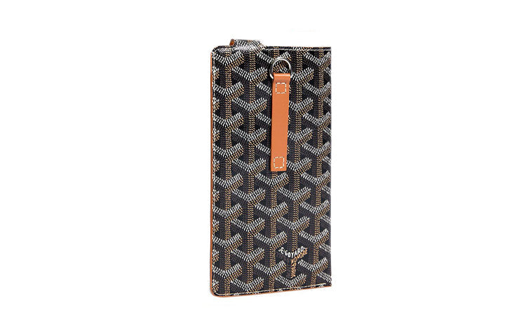 GOYARD Montmartre Canvas With Leather Cell Phone Pouch Large Size Unisex Black & Tan