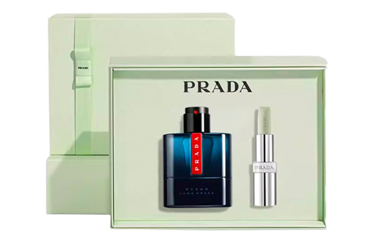 PRADA Red Moon Deep Sea Blue Men's Perfume Lip Balm Gift Box Sets 50g+3.8g