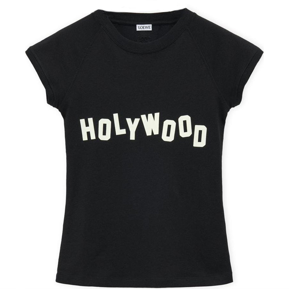 LOEWE Solid Color Logo Letter Print Short Sleeved Crew Neck Raglan T Shirt Women's Black