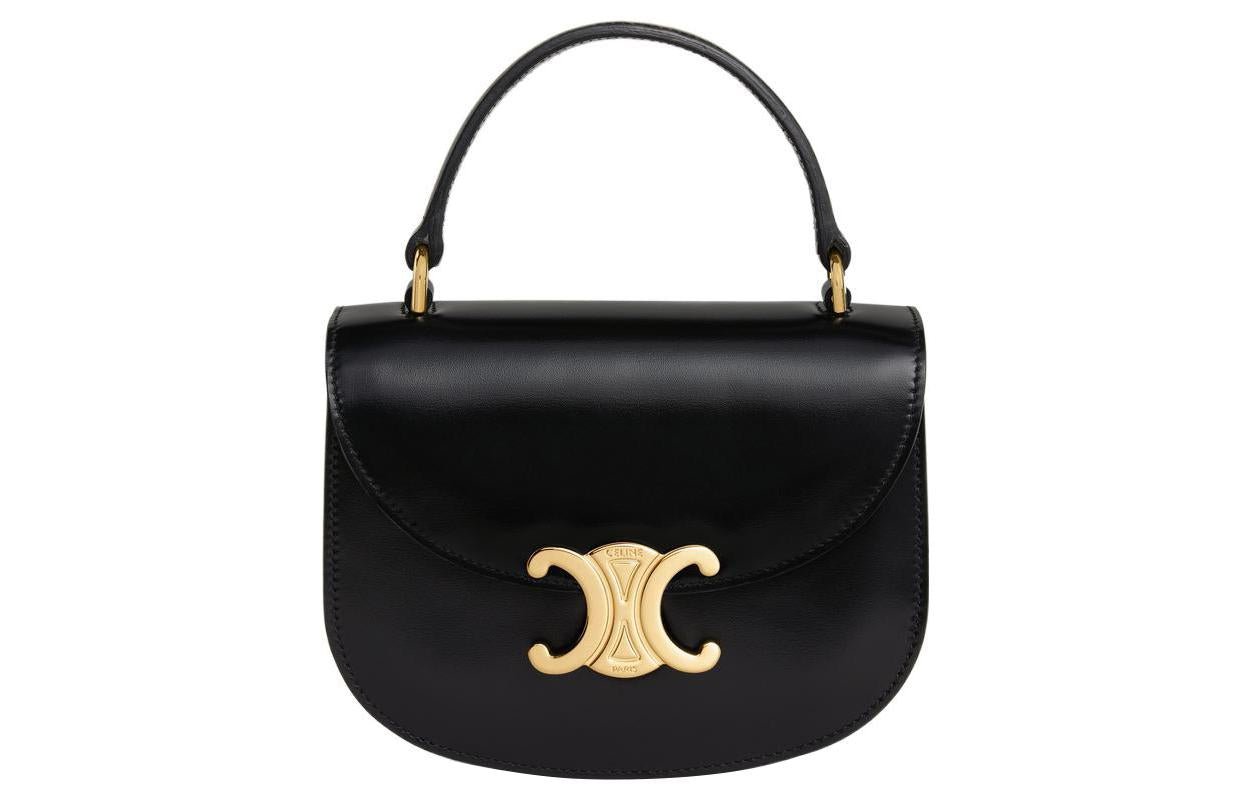 CELINE Triomphe Bright Calfskin Shoulder Bag, Crossbody Bag, Handbag Mini Women's Black