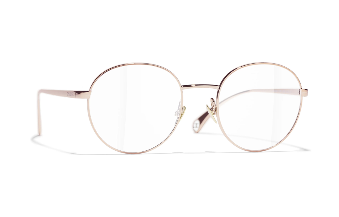 CHANEL Alloy Metal Irregular Shape Eyeglass Frames Unisex Rose Gold