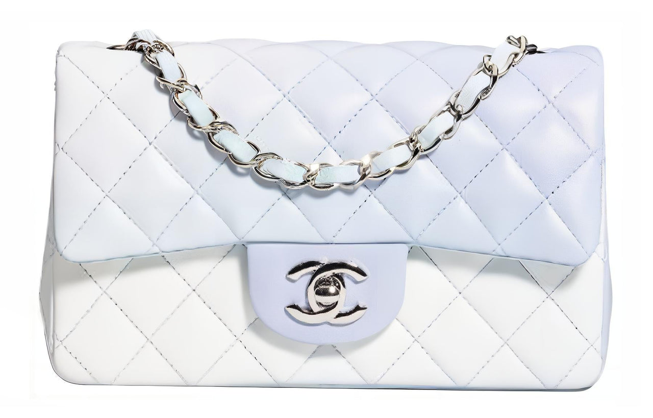 CHANEL Classic Flap CF Leather Shoulder Bag, Crossbody Bag Women's Blue & Purple & White