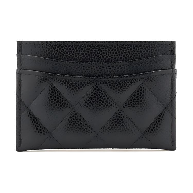 CHANEL Cow Leather Card Holder Women's Black