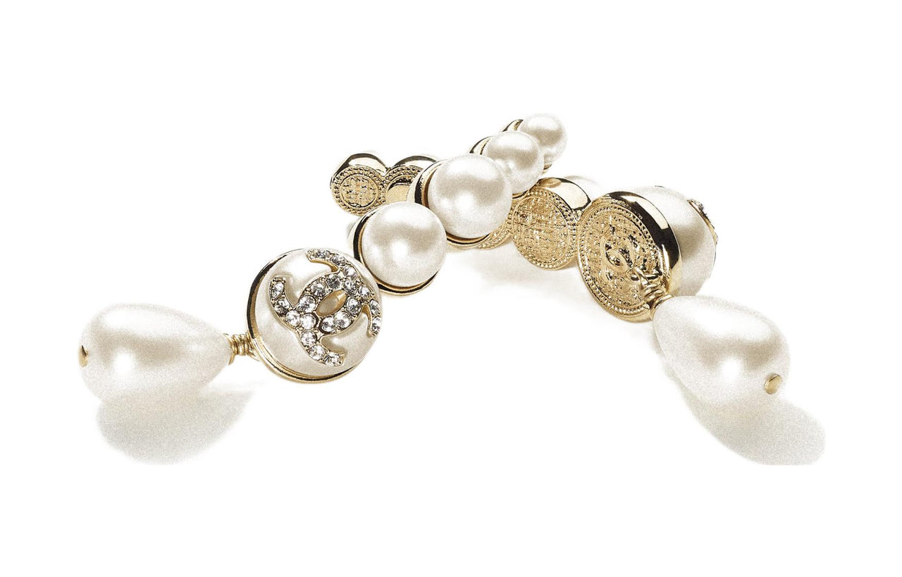 CHANEL Earrings Women's Gold, White