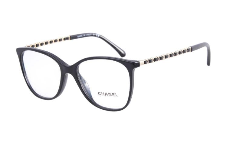 CHANEL Acetate Oval Eyeglass Frames Women's Black