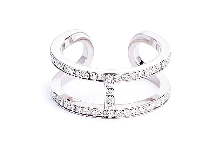 HERMES 18K White Gold Diamonds Rings Women's Silver