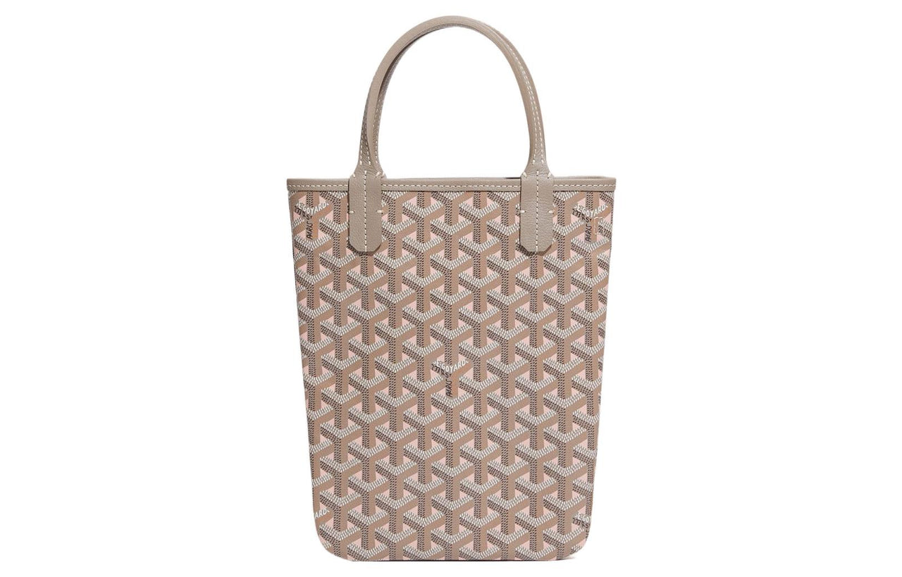 GOYARD Poitiers Canvas With Leather Tote Crossbody Handbags Small Size Women's Elephant Gray/Cherry Blossom Pink