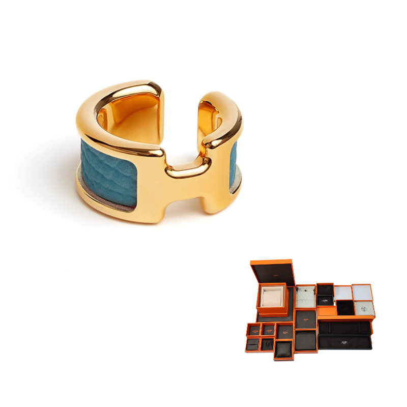 HERMES Gold Plated Metal Piece, Calfskin Clip On Earrings Women's Gold