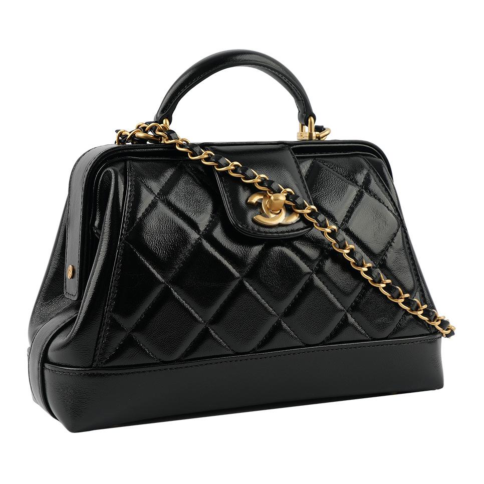 CHANEL 24A Lambskin Doctor Bag Handbag Women's Black