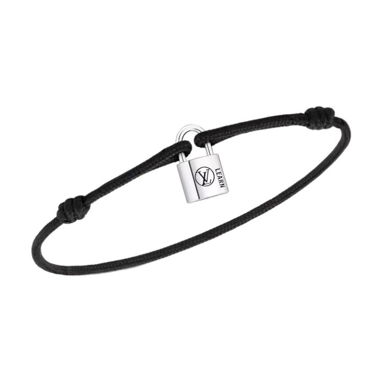 LOUIS VUITTON SiLOUIS VUITTONer Lockit Bracelet Sterling SiLOUIS VUITTONer Black Laquered And Black Polyester Cord