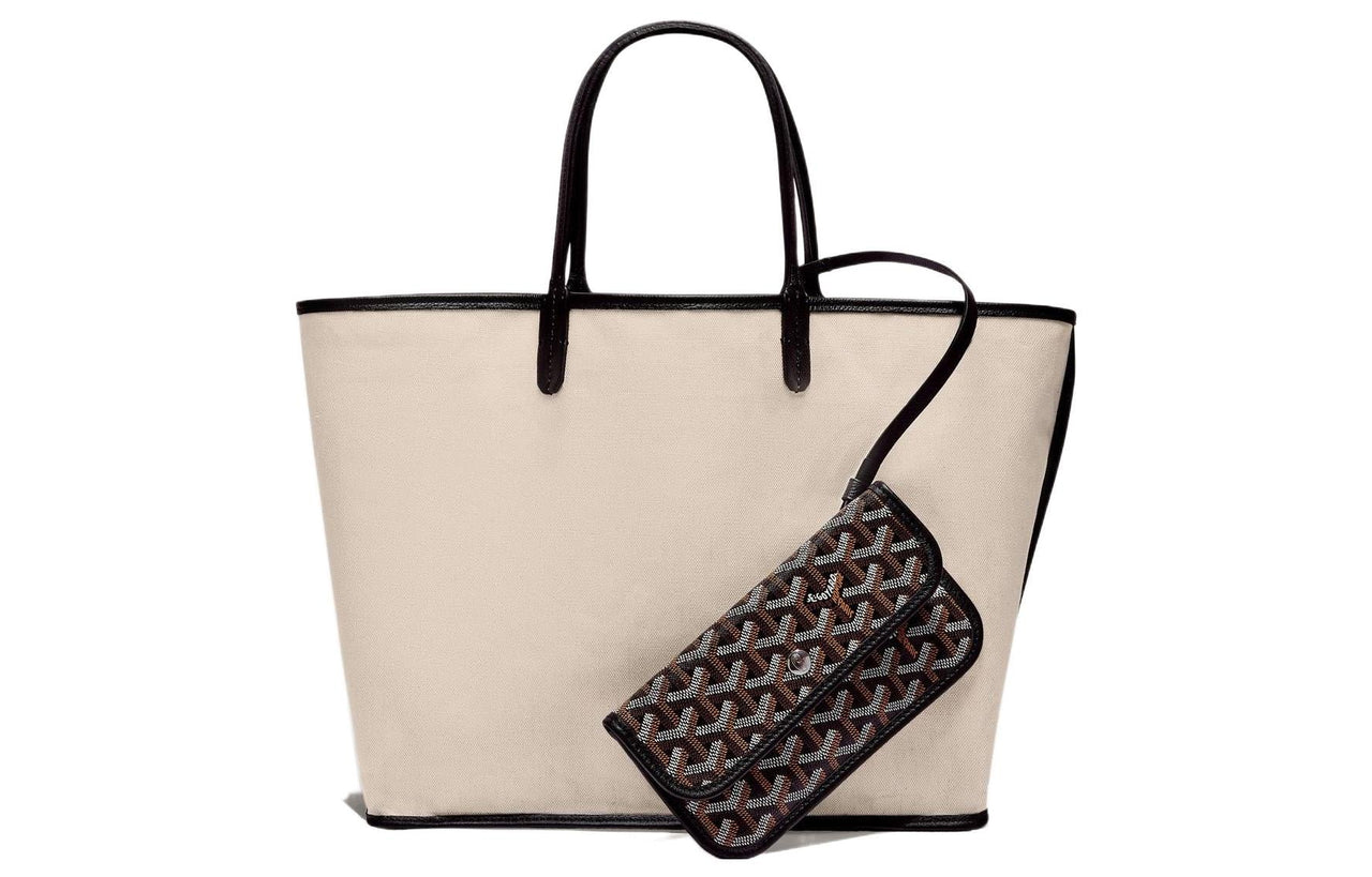 GOYARD Saint Louis Canvas With Calfskin Tote Bag Shopping Bag Handbag Shoulder Bag Small Size Unisex Black