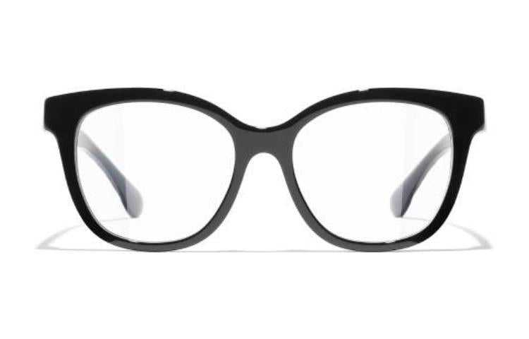 CHANEL Acetate Square Eyeglass Frames Women's Black