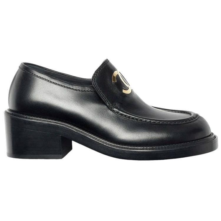 CHANEL Cc 55mm Loafers Black Shiny Calfskin Women's