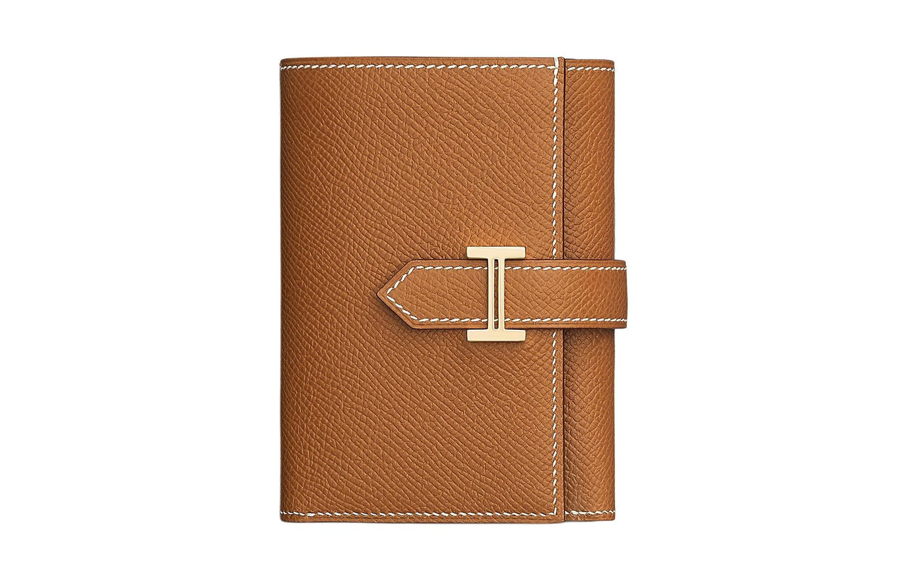 HERMES Bearn Epsom Calfskin Wallet Women's 37 Gold Gold Brown