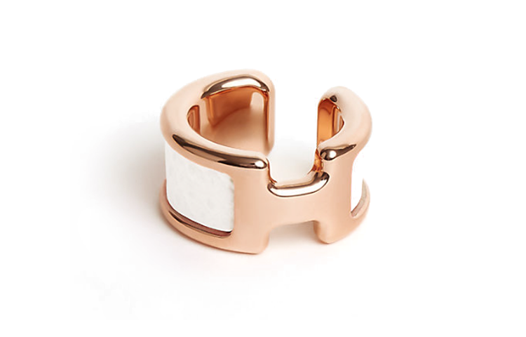 HERMES Rose Gold Plated Metal Calfskin Clip On Earrings Women's Gold