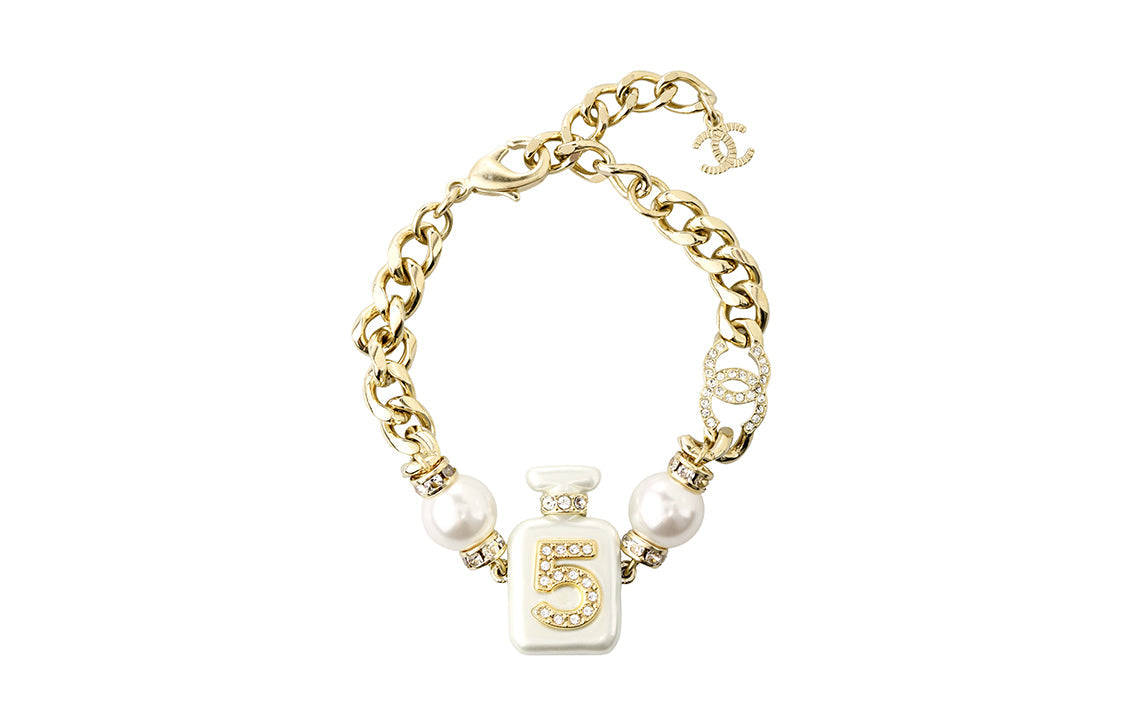CHANEL Metal Resin Pearl Bracelets Women's Gold/Pearl White