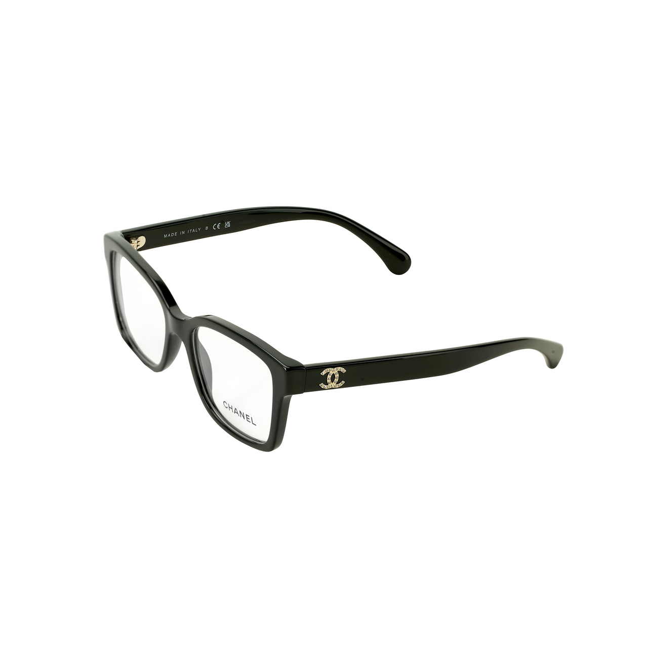 CHANEL Plate Frame Square Eyeglass Frames Unisex Black