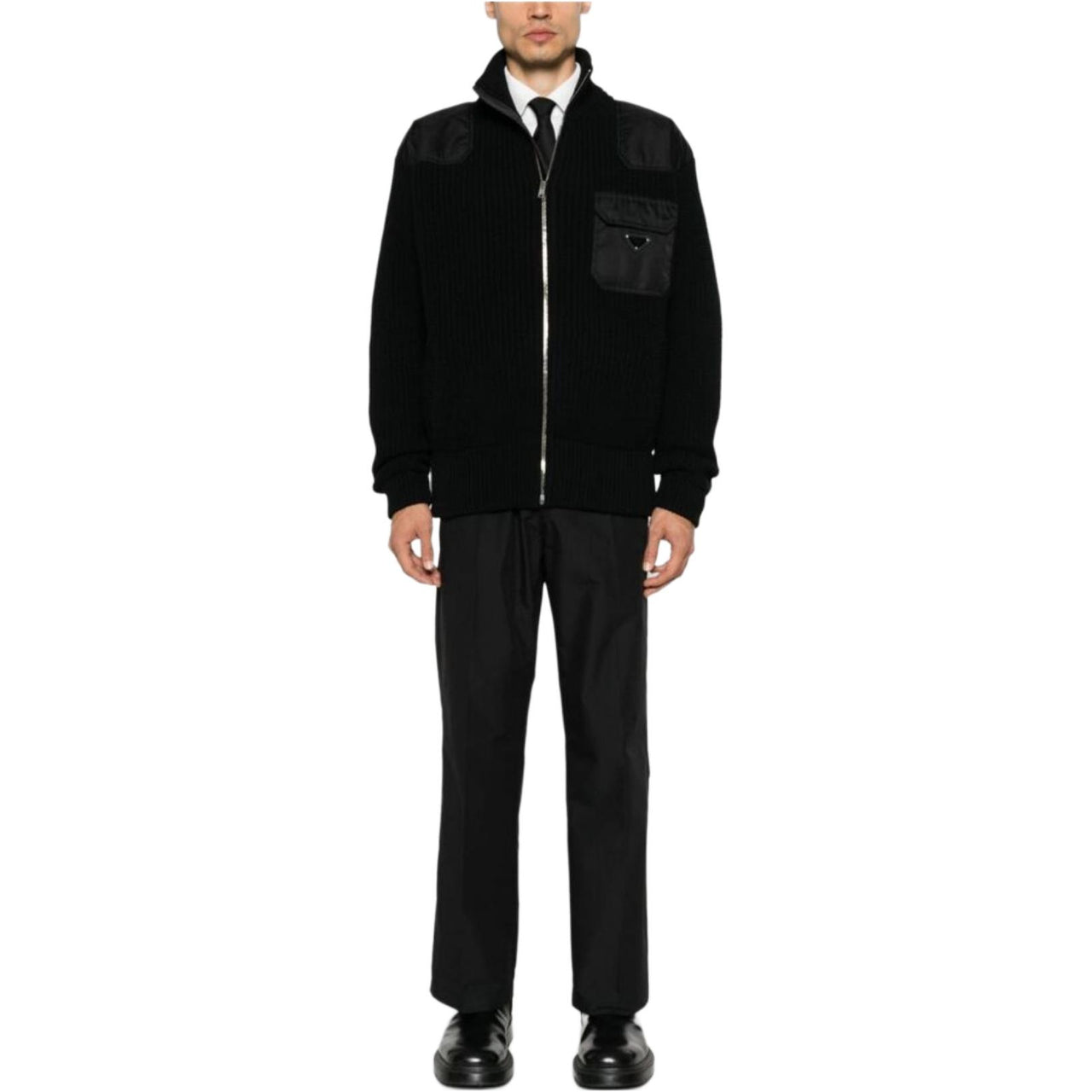 PRADA Zip up Ribbed Knit Cardigan