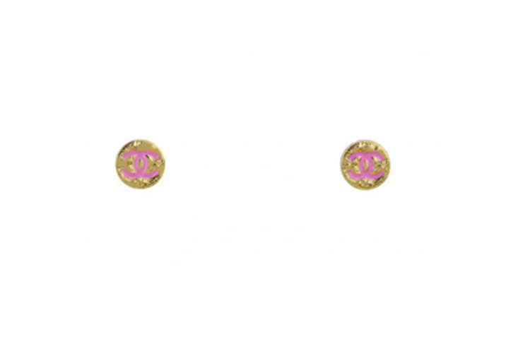 CHANEL Metal Stud Earrings Women's Gold/Pink