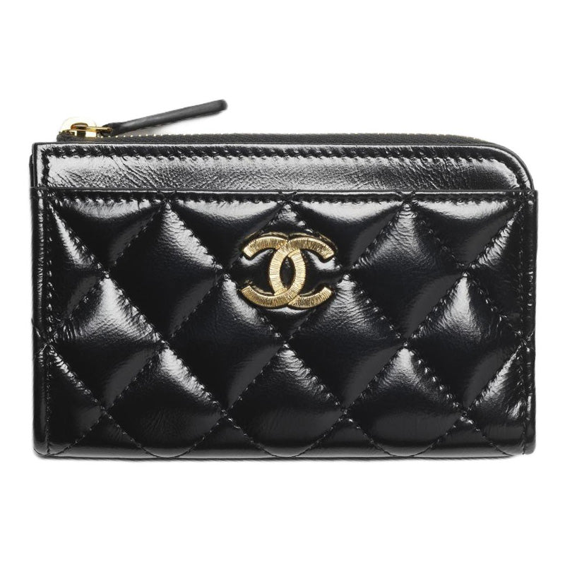 CHANEL Bright Lambskin Wallet, Card Holder Women's Black