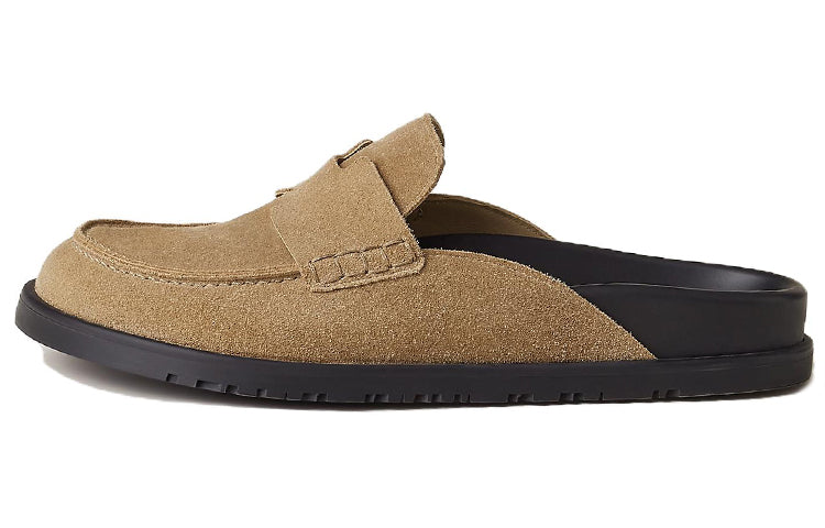 HERMES Go Mule Beige Argile Suede Calkskin Men's